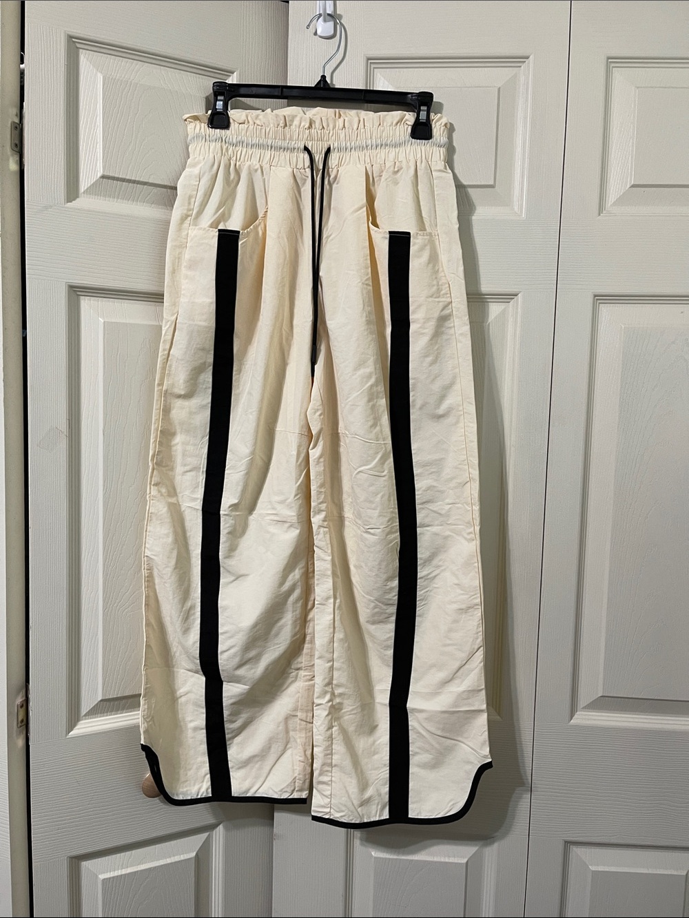 Fisoew Baggy Wide Leg Track Pants apricot color Contrast Trim. #0244